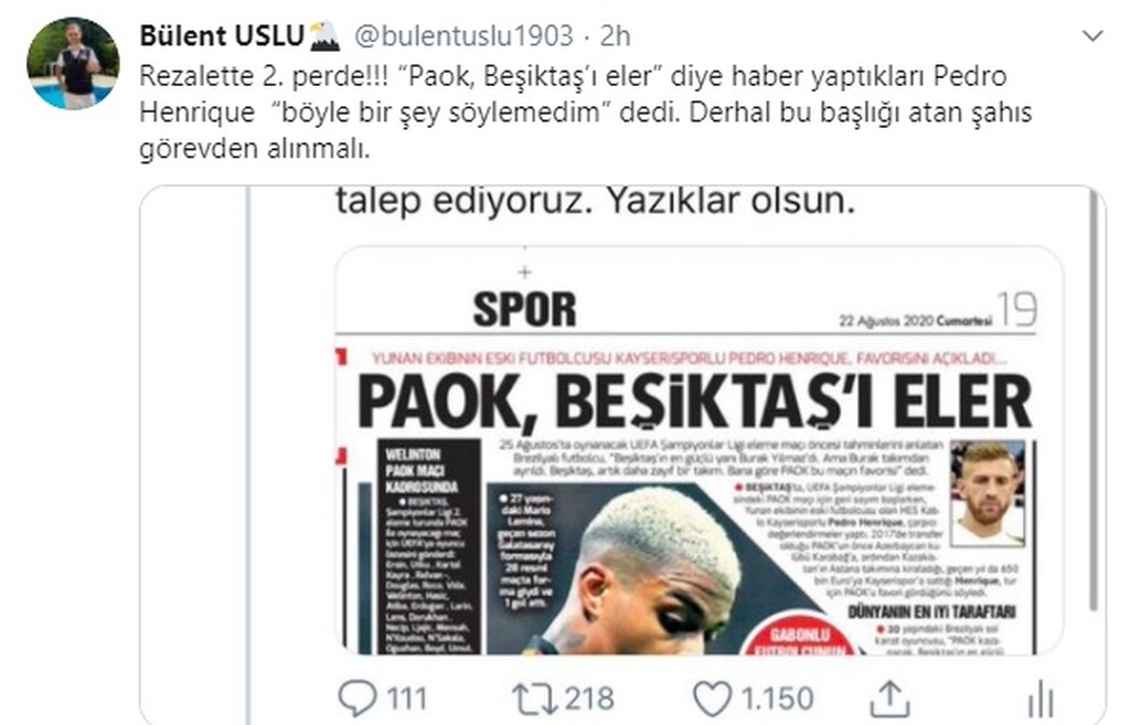 Τουρκία:Απειλούν Ενρίκε και Hürriyet για τη στήριξη στον ΠΑΟΚ
